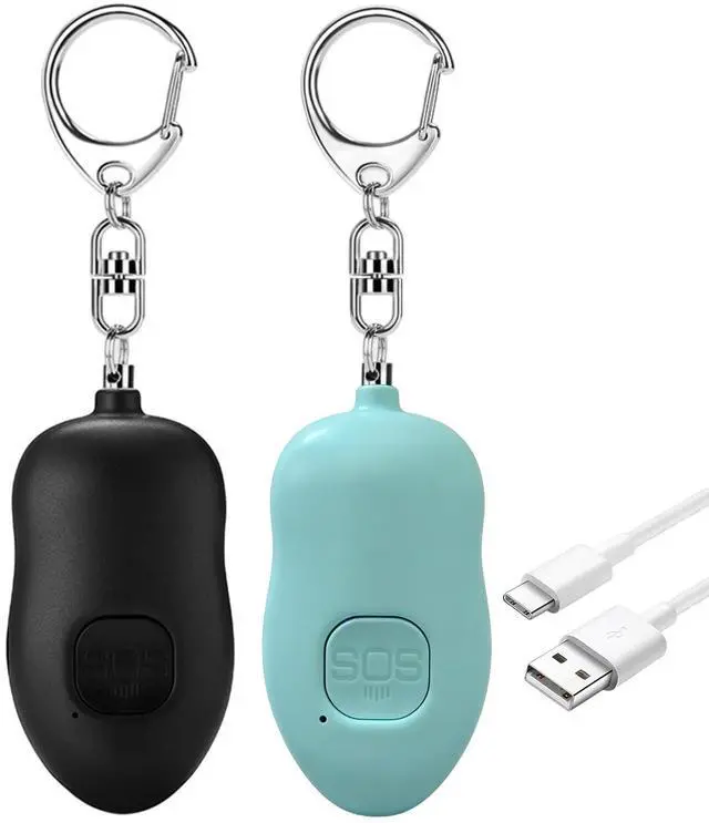 Main image of 130dB Portable Personal Alarm 2-Pack for Self Defense, Rechargeable Keychain with Strobe Light, USB-C Charging SOS Siren for Women, Elderly, Teens, College Students (Black+Blue)