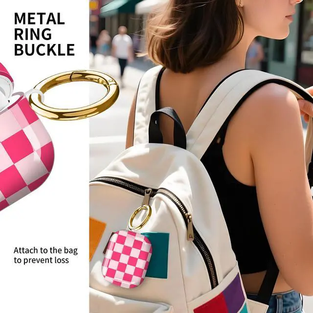 Alt view image 2 of 6 - Compatible with AirPod Pro 3rd Gen(2025) Case,Protective Case for AirPod Pro 3rd Gen, Shockproof with Carabiner, Wireless Charging Compatible for Women Men (Pink Plaid)