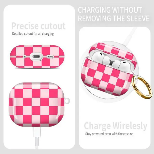Alt view image 5 of 6 - Compatible with AirPod Pro 3rd Gen(2025) Case,Protective Case for AirPod Pro 3rd Gen, Shockproof with Carabiner, Wireless Charging Compatible for Women Men (Pink Plaid)