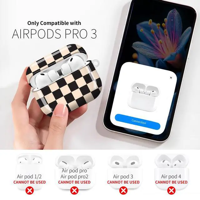 Alt view image 3 of 6 - Compatible with AirPod Pro 3rd Gen(2025) Case,Protective Case for AirPod Pro 3rd Gen, Shockproof with Carabiner, Wireless Charging Compatible for Women Men (Black Beige Plaid)