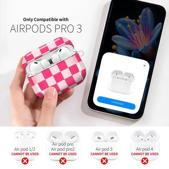 Alt view image 3 of 6 - Compatible with AirPod Pro 3rd Gen(2025) Case,Protective Case for AirPod Pro 3rd Gen, Shockproof with Carabiner, Wireless Charging Compatible for Women Men (Pink Plaid)
