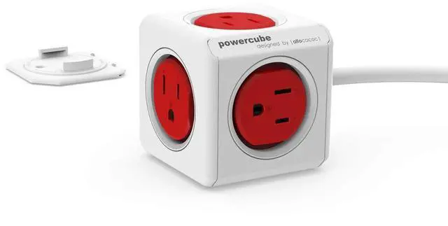 Main image of Power Strip PowerCube Extended 5 Outlets 5ft Cable Surge Protector No Blockage Mounting Dock Removable Tape, Compact for Travel Home Office Dorm Space Saving, 1875W ETL Certified