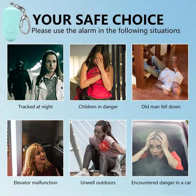 Alt view image 6 of 6 - 130dB Portable Personal Alarm 2-Pack for Self Defense, Rechargeable Keychain with Strobe Light, USB-C Charging SOS Siren for Women, Elderly, Teens, College Students (Black+Blue)