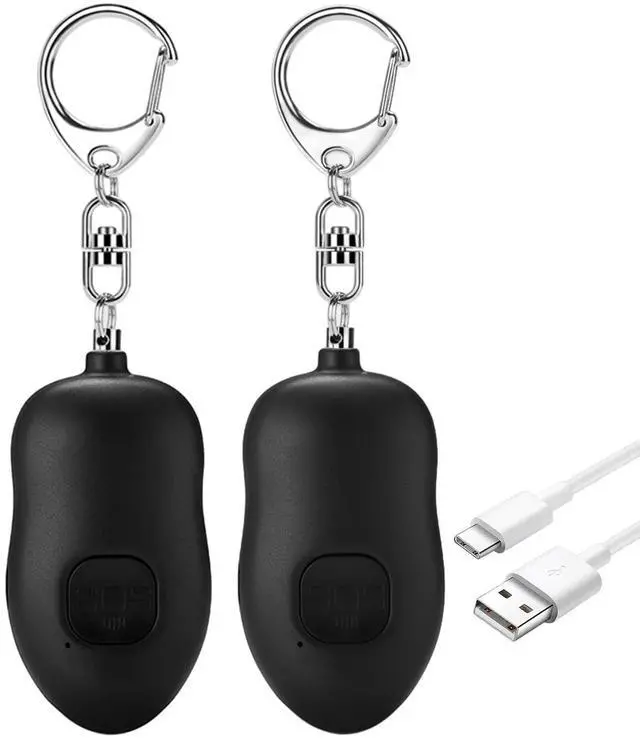 Main image of 130dB Portable Personal Alarm 2-Pack for Self Defense, Rechargeable Keychain with Strobe Light, USB-C Charging SOS Siren for Women, Elderly, Teens, College Students (Black+Black)
