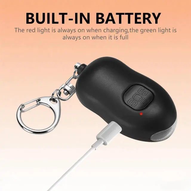 Alt view image 5 of 6 - 130dB Portable Personal Alarm 2-Pack for Self Defense, Rechargeable Keychain with Strobe Light, USB-C Charging SOS Siren for Women, Elderly, Teens, College Students (Black+Black)