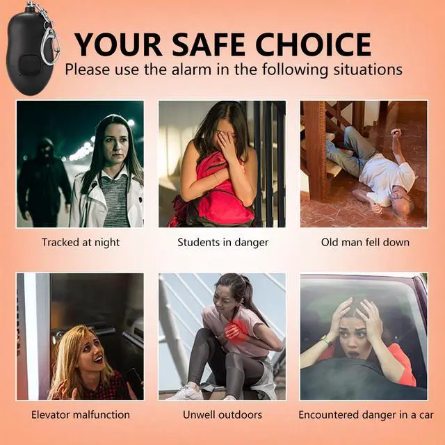 Alt view image 6 of 6 - 130dB Portable Personal Alarm 2-Pack for Self Defense, Rechargeable Keychain with Strobe Light, USB-C Charging SOS Siren for Women, Elderly, Teens, College Students (Black+Black)