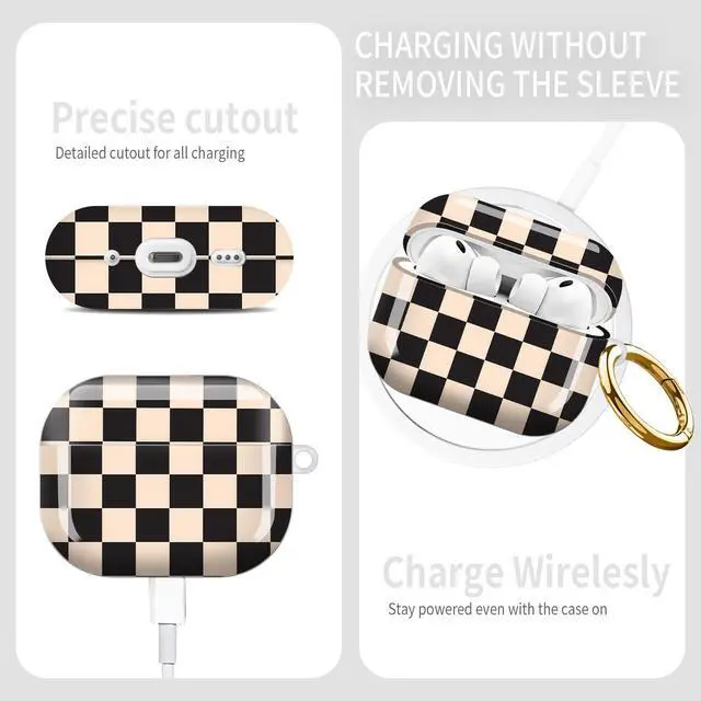 Alt view image 5 of 6 - Compatible with AirPod Pro 3rd Gen(2025) Case,Protective Case for AirPod Pro 3rd Gen, Shockproof with Carabiner, Wireless Charging Compatible for Women Men (Black Beige Plaid)