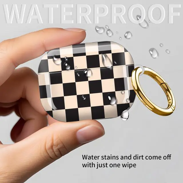 Alt view image 6 of 6 - Compatible with AirPod Pro 3rd Gen(2025) Case,Protective Case for AirPod Pro 3rd Gen, Shockproof with Carabiner, Wireless Charging Compatible for Women Men (Black Beige Plaid)