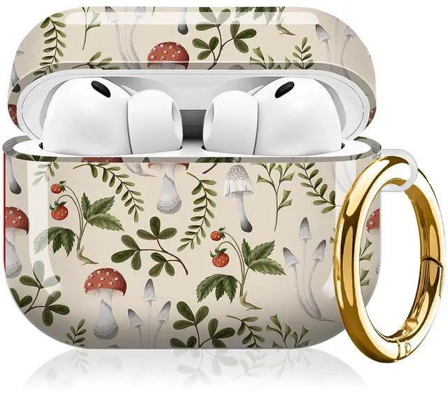 Main image of Compatible with AirPod Pro 3rd Gen(2025) Case,Protective Case for AirPod Pro 3rd Gen, Shockproof with Carabiner, Wireless Charging Compatible for Women Men (Vintage Mushroom Strawberry)