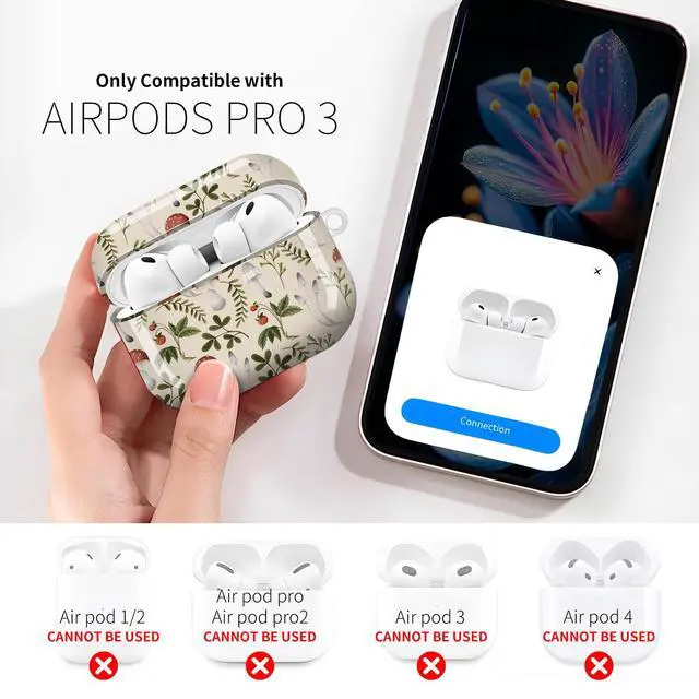 Alt view image 3 of 6 - Compatible with AirPod Pro 3rd Gen(2025) Case,Protective Case for AirPod Pro 3rd Gen, Shockproof with Carabiner, Wireless Charging Compatible for Women Men (Vintage Mushroom Strawberry)