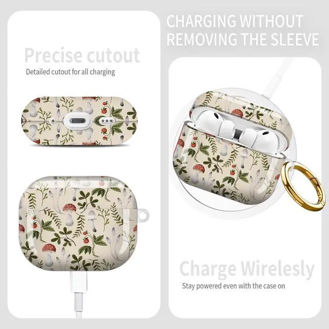 Alt view image 5 of 6 - Compatible with AirPod Pro 3rd Gen(2025) Case,Protective Case for AirPod Pro 3rd Gen, Shockproof with Carabiner, Wireless Charging Compatible for Women Men (Vintage Mushroom Strawberry)