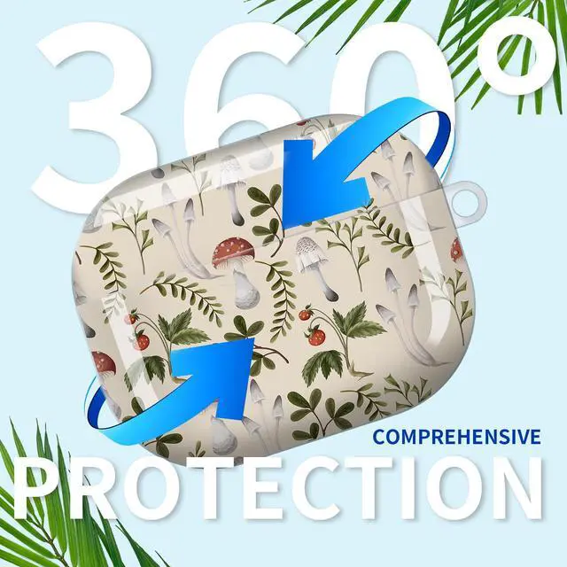 Alt view image 4 of 6 - Compatible with AirPod Pro 3rd Gen(2025) Case,Protective Case for AirPod Pro 3rd Gen, Shockproof with Carabiner, Wireless Charging Compatible for Women Men (Vintage Mushroom Strawberry)