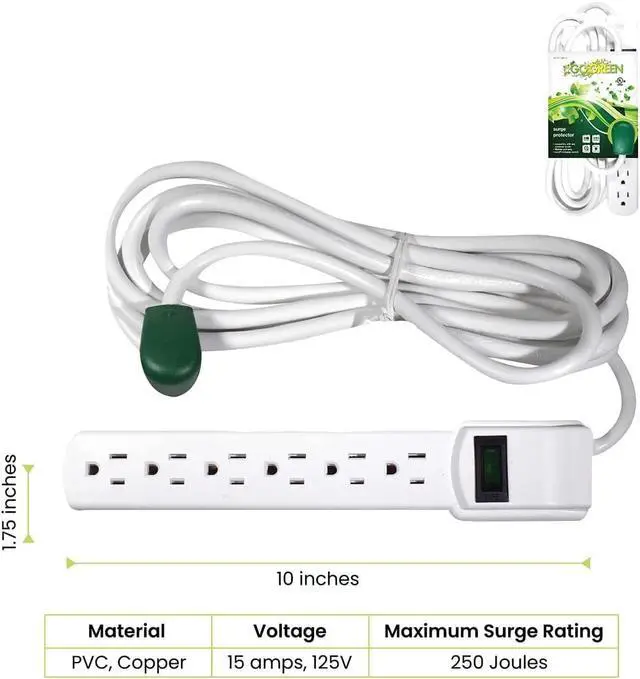 Alt view image 2 of 7 - GoGreen Power Inc. (G-16103M-12-2) 6 Outlet Surge Protector, 12FT Cord, White, 2 Pack