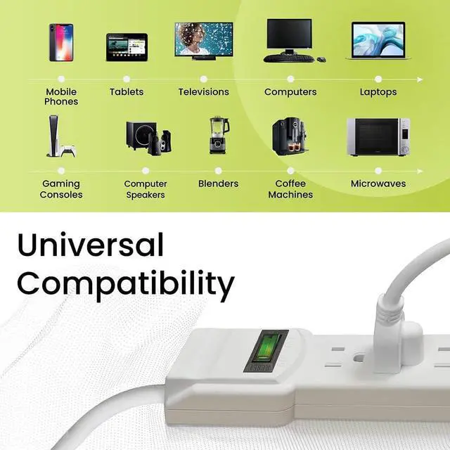 Alt view image 4 of 7 - GoGreen Power Inc. (G-16103M-12-2) 6 Outlet Surge Protector, 12FT Cord, White, 2 Pack
