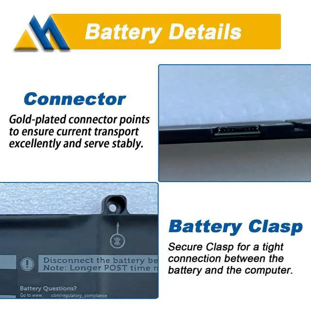 Alt view image 4 of 7 - 97Wh 9JRV0 Laptop Battery Replacement for Dell Latitude 5521 5531 Precision 3561 3571 3581 3591 Alienware m18 R1 R2 m17 R5 AMD Series 0P3TJ 0R05P0 05RGW 11.4V 8071mAh