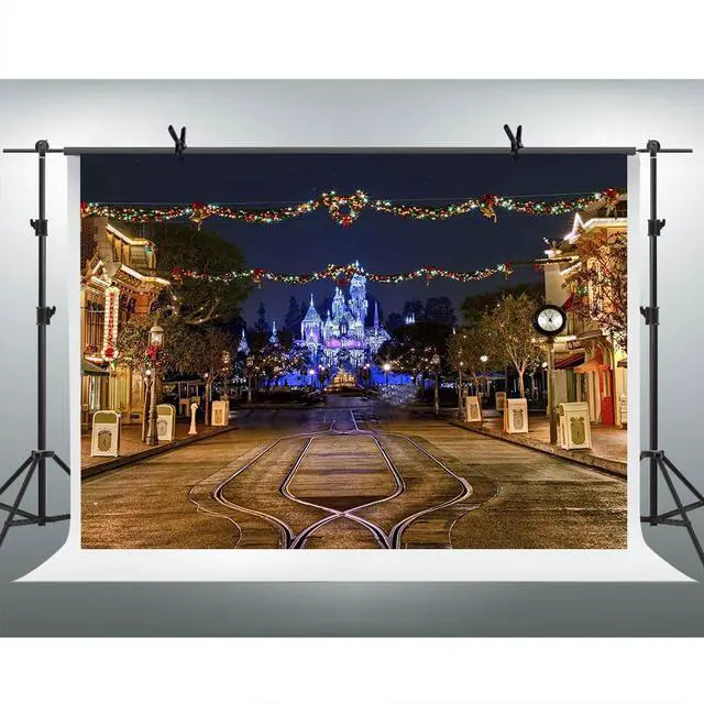 Alt view image 3 of 5 - Castle Night Scene Backdrop Playground Backdrop for Party Decoration 10x7ft | Princess Castle Backdrop, Birthday Party Photobooth Backdrop, Supplies Cake Table Decorations
