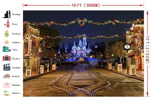 Alt view image 4 of 5 - Castle Night Scene Backdrop Playground Backdrop for Party Decoration 10x7ft | Princess Castle Backdrop, Birthday Party Photobooth Backdrop, Supplies Cake Table Decorations