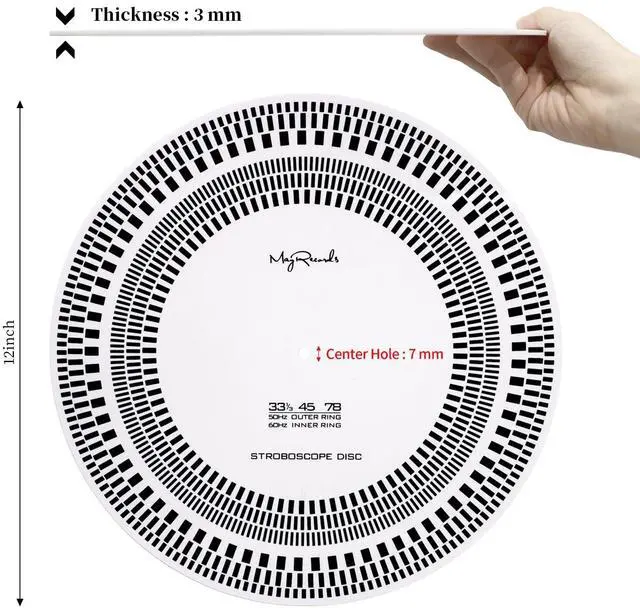 Alt view image 2 of 7 - Turntable Strobe Disc Stroboscope Mat, 12" LP Turntables Calibration Disc | Rotational Speed Detection for All Vinyl Record Players