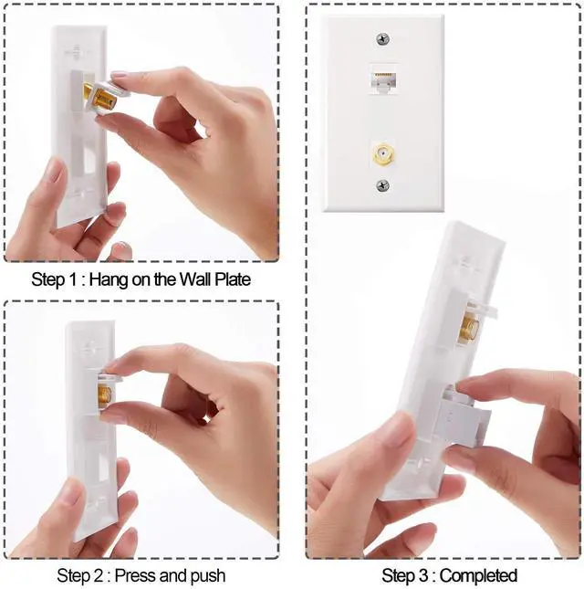 Alt view image 2 of 6 - 4 Pack Ethernet Coax Wall Plates, Cat6 Coax Wall Plate with Ethernet Port and Gold-Plated TV Coaxial Cable F-Type Port(White)