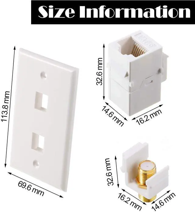 Alt view image 3 of 6 - 4 Pack Ethernet Coax Wall Plates, Cat6 Coax Wall Plate with Ethernet Port and Gold-Plated TV Coaxial Cable F-Type Port(White)