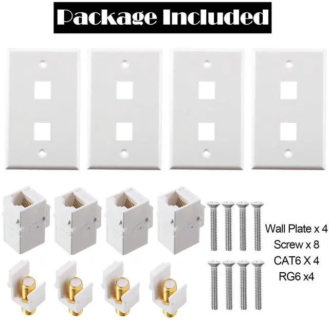 Alt view image 4 of 6 - 4 Pack Ethernet Coax Wall Plates, Cat6 Coax Wall Plate with Ethernet Port and Gold-Plated TV Coaxial Cable F-Type Port(White)