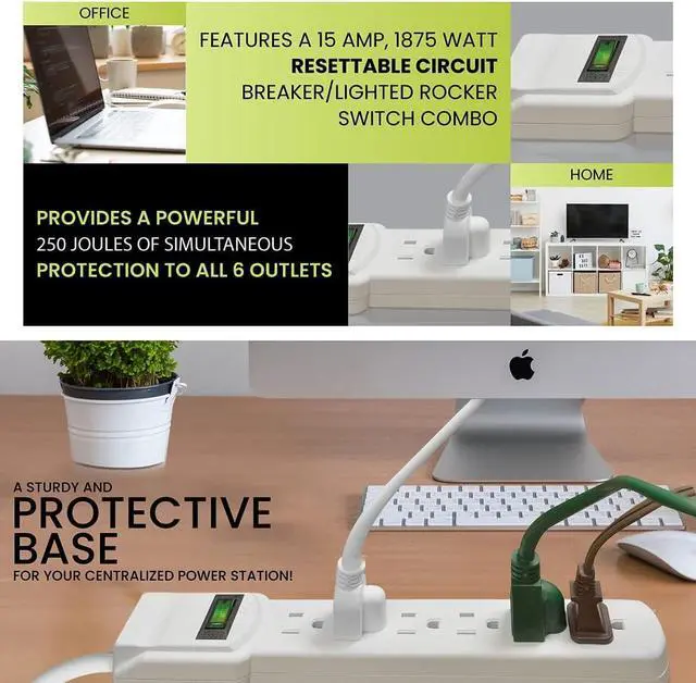 Alt view image 7 of 7 - GoGreen Power Inc. (G-16103M-12-2) 6 Outlet Surge Protector, 12FT Cord, White, 2 Pack