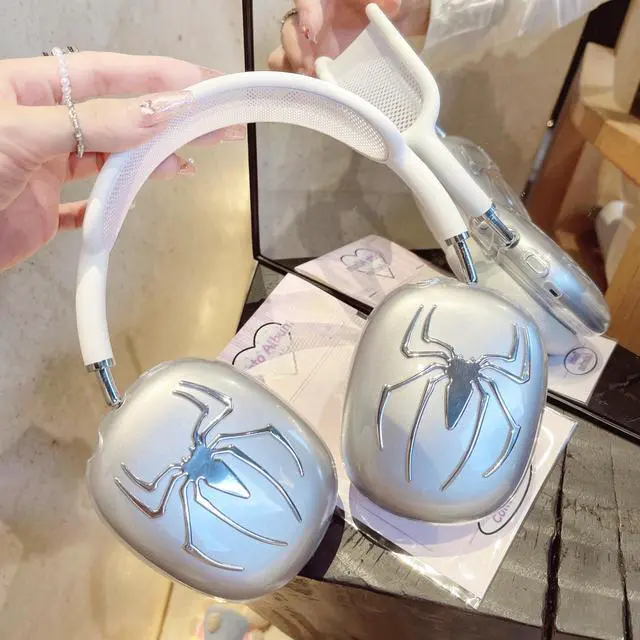 Alt view image 4 of 7 - 3 in 1 Cute Spider for AirPods Max Cover Clear - Luxurious Rhinestones Glittering Web Cool Headphones Case for AirPods Max Ear Cups Cover Protective Accessories w/Ear Pad/Headband for Men Women