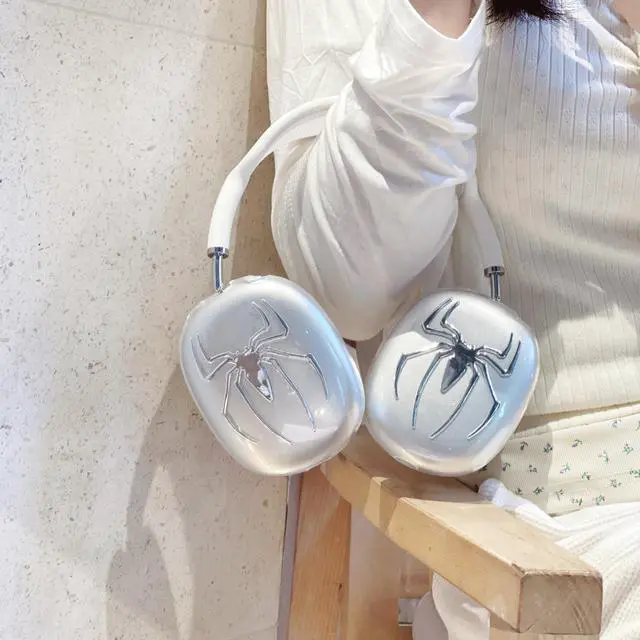 Alt view image 2 of 7 - 3 in 1 Cute Spider for AirPods Max Cover Clear - Luxurious Rhinestones Glittering Web Cool Headphones Case for AirPods Max Ear Cups Cover Protective Accessories w/Ear Pad/Headband for Men Women