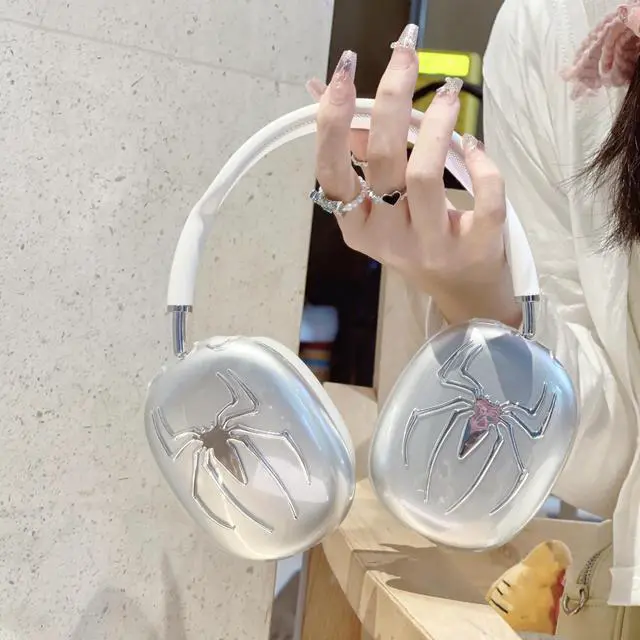 Alt view image 5 of 7 - 3 in 1 Cute Spider for AirPods Max Cover Clear - Luxurious Rhinestones Glittering Web Cool Headphones Case for AirPods Max Ear Cups Cover Protective Accessories w/Ear Pad/Headband for Men Women