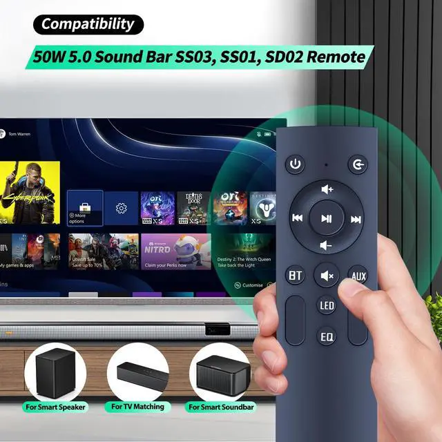 Alt view image 2 of 7 - New Remote Control fit for Vilinice Topvision 50W 5.0 Sound Bar SS03, SS01, SD02, Yenjuty SD03 SoundBar Controller