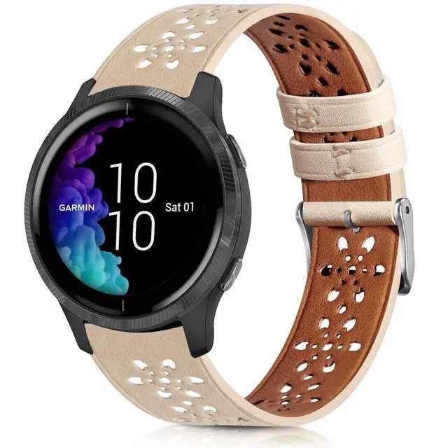 Main image of Lace Leather Band Compatible with Garmin Vivoactive 3/5/Venu/Venu 2 Bands, Women Men, 20mm Breathable Slim Hollow-out Sports Replacement Band