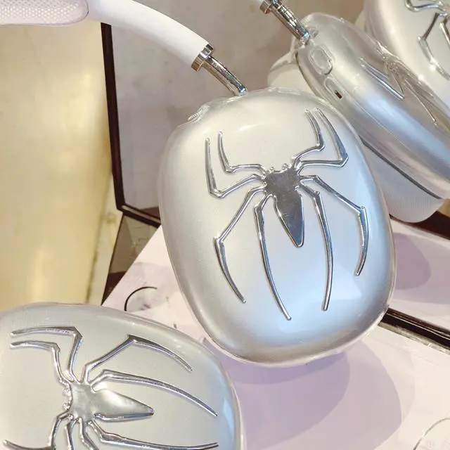 Alt view image 7 of 7 - 3 in 1 Cute Spider for AirPods Max Cover Clear - Luxurious Rhinestones Glittering Web Cool Headphones Case for AirPods Max Ear Cups Cover Protective Accessories w/Ear Pad/Headband for Men Women