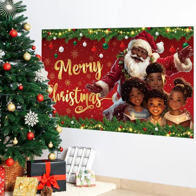 Alt view image 3 of 5 - Christmas Backdrop 71×43 Inch Black Santa Xmas Home Party Decor | Black Santa Xmas Decor, Photo Booth Background, Wall Ornament for Christmas Indoor Home Holiday Parties