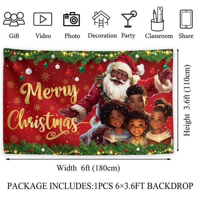 Alt view image 5 of 5 - Christmas Backdrop 71×43 Inch Black Santa Xmas Home Party Decor | Black Santa Xmas Decor, Photo Booth Background, Wall Ornament for Christmas Indoor Home Holiday Parties