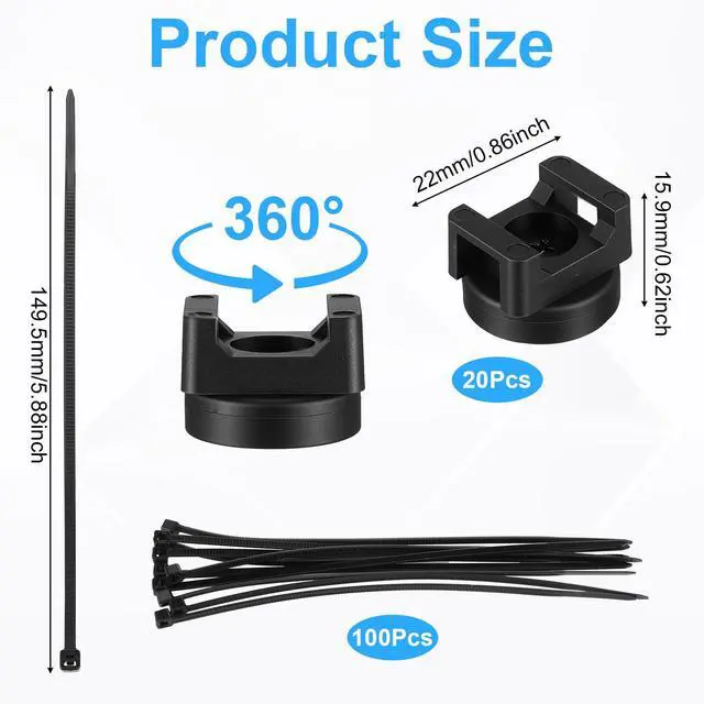 Alt view image 3 of 7 - 120Pcs Magnetic Zip Tie Mounts 20 Heavy-Duty Magnet Bases & 100 Nylon Cable Ties for Strong, Neat Wire Management