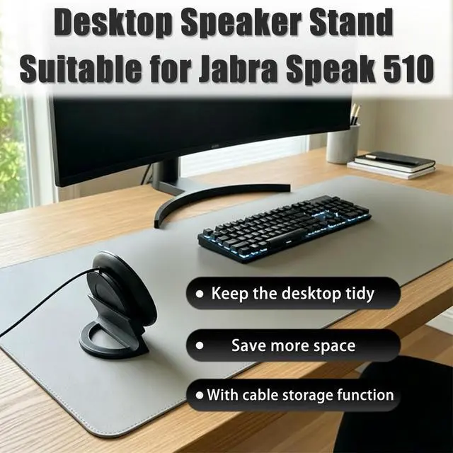 Alt view image 2 of 5 - Stable Desktop Speaker Stand for Jabra Speak 510, with Cable Management | Fits Jabra Speak 510, stable non-slip base, built-in cable management, space saver, no assembly, sturdy desk holder