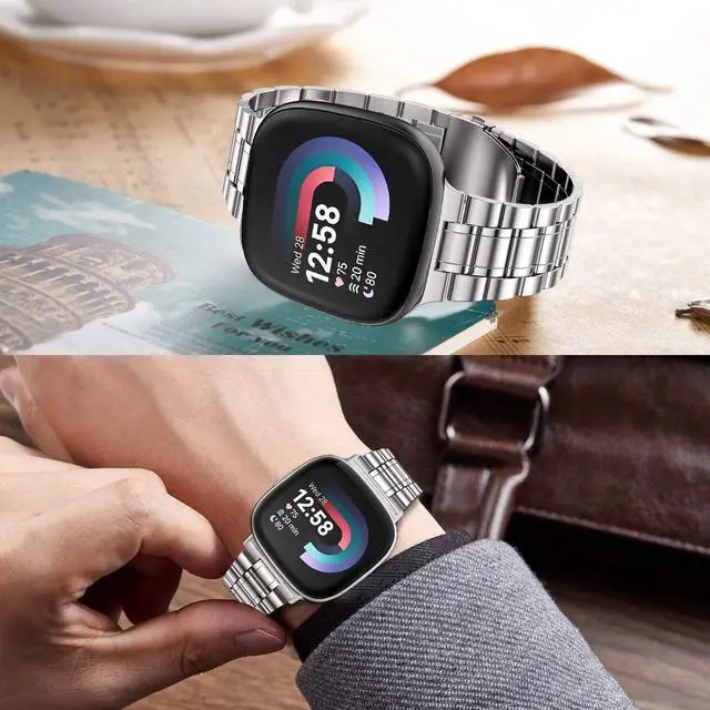Alt view image 2 of 7 - Solid Stainless Steel Band For Fitbit Versa 4/Versa 3 | Metal Strap,for Fitbit Sense/Sense 2,Women and Men