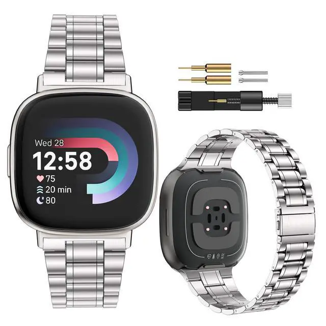 Alt view image 6 of 7 - Solid Stainless Steel Band For Fitbit Versa 4/Versa 3 | Metal Strap,for Fitbit Sense/Sense 2,Women and Men