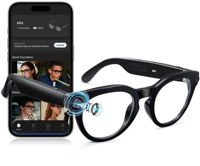 Main image of AI Smart Glasses with Camera 8MP, 4K Photos & 1080P Video Recording AI Q&A Translation TR90 Frame Lightweight Bluetooth 5.4 Music/Calls Fast-Charge