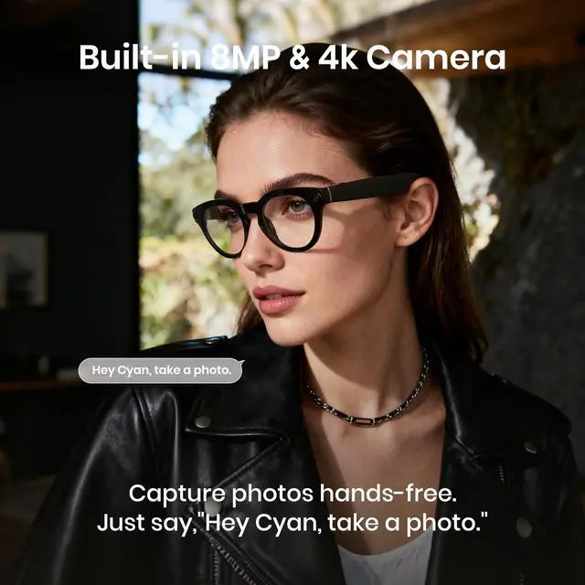 Alt view image 3 of 6 - AI Smart Glasses with Camera 8MP, 4K Photos & 1080P Video Recording AI Q&A Translation TR90 Frame Lightweight Bluetooth 5.4 Music/Calls Fast-Charge