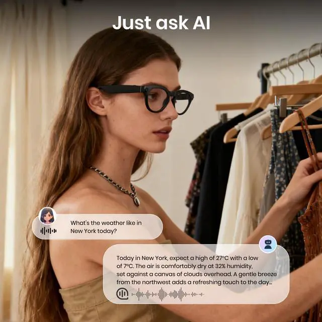 Alt view image 4 of 6 - AI Smart Glasses with Camera 8MP, 4K Photos & 1080P Video Recording AI Q&A Translation TR90 Frame Lightweight Bluetooth 5.4 Music/Calls Fast-Charge