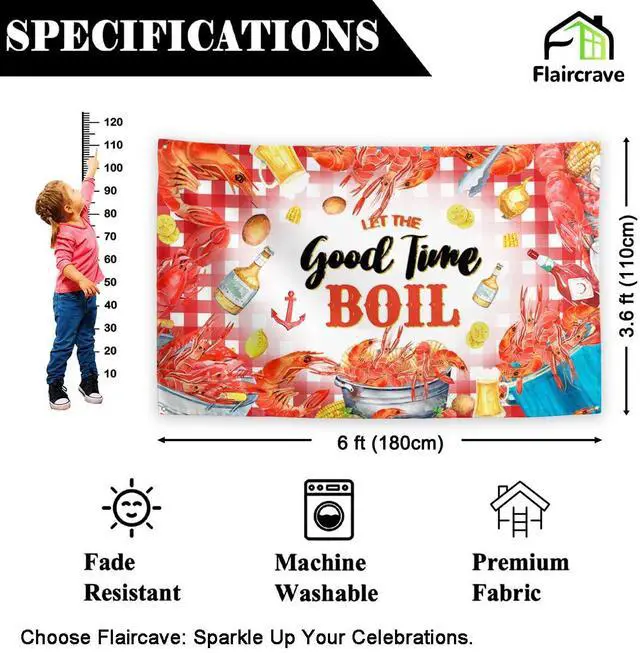 Alt view image 2 of 5 - Crawfish Banner Lobster Backdrop Sign Crab Seafood Boil Party Decor Shrimp Boil Party Supplies