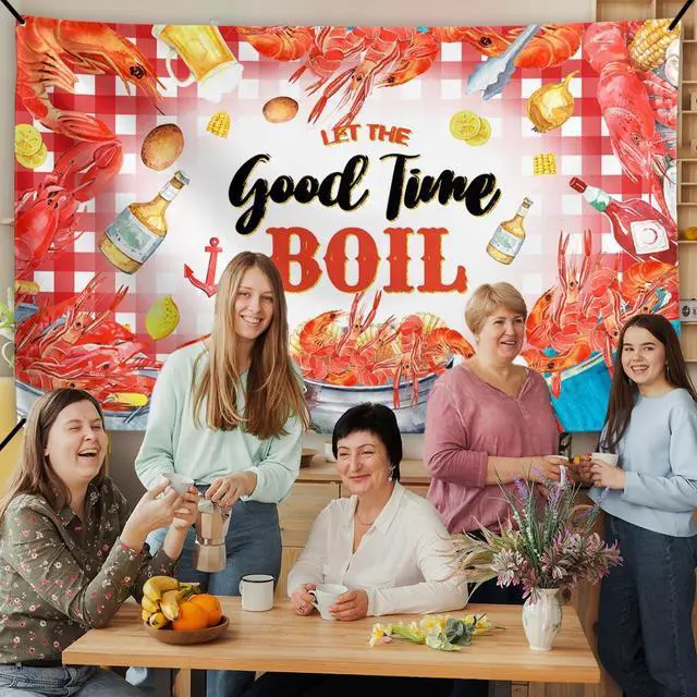 Alt view image 3 of 5 - Crawfish Banner Lobster Backdrop Sign Crab Seafood Boil Party Decor Shrimp Boil Party Supplies