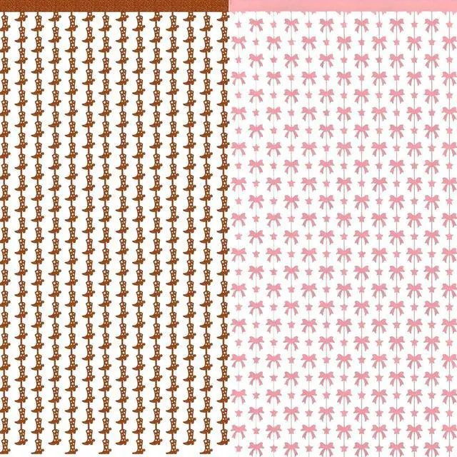 Main image of Boots or Bows Gender Reveal Decorations, Glitter Foil Fringe Curtains for Baby Shower Party Supplies, Pink Bow & Brown Cowboy Boot Photo Booth Backdrop for Kids Gender Reveal, 2 Pack