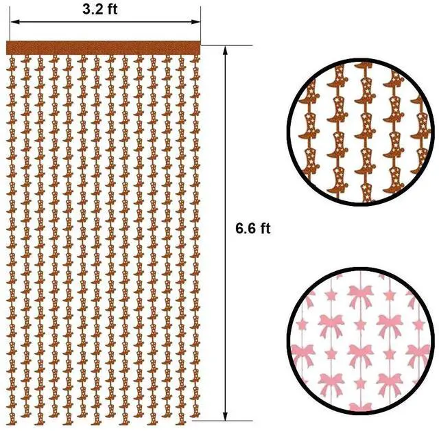 Alt view image 2 of 5 - Boots or Bows Gender Reveal Decorations, Glitter Foil Fringe Curtains for Baby Shower Party Supplies, Pink Bow & Brown Cowboy Boot Photo Booth Backdrop for Kids Gender Reveal, 2 Pack