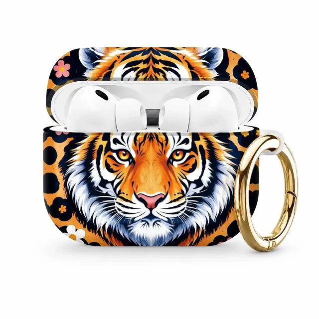 Main image of Compatible with AirPod Pro 3 Case (2025), Stylish Pattern Protective Cover with Keychain, Shockproof Anti-Drop TPU Case for Women and Men(Tiger Face Floral Leopard)