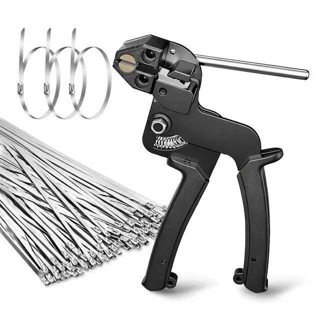Main image of Stainless Steel Cable Tie Gun with 100Pcs 11.8 inch Metal Zip Ties Tool, Special Tool For Fastening and Cutting Steel Zip Ties, UV Resistant Chain Link Fence Parts for Fence Exhaust Pipe Outdoor