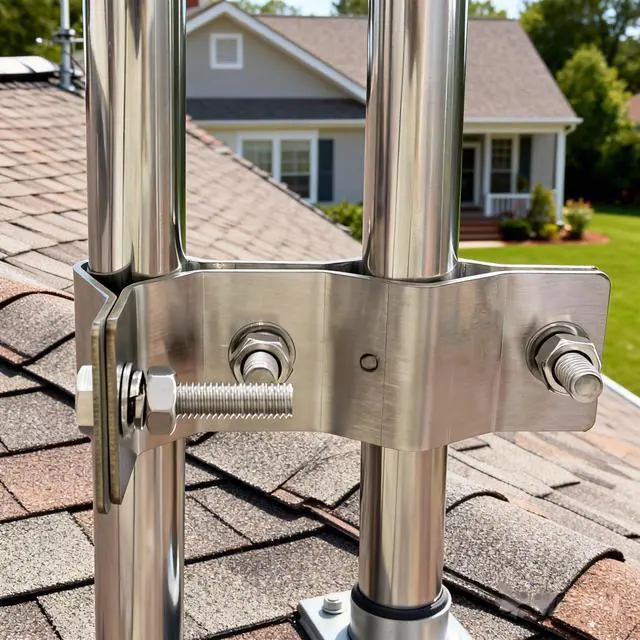Alt view image 6 of 6 - Double Antenna Masts Mount Clamp - Heavy Duty Stainless Steel Pole to Pole Clamp - Double Pipe Connection Clamp for Antenna Pole / Pipeline Mounting (T clamp - 2 pcs)