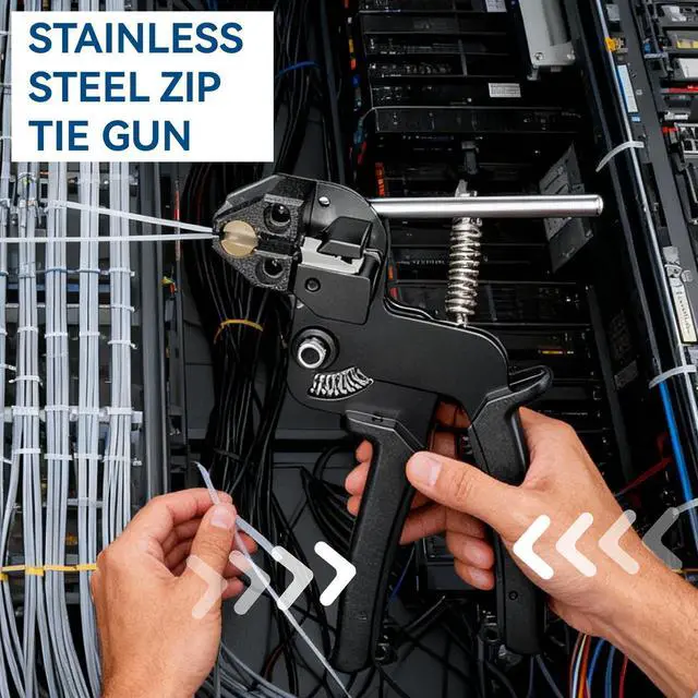 Alt view image 2 of 6 - Stainless Steel Cable Tie Gun with 100Pcs 11.8 inch Metal Zip Ties Tool, Special Tool For Fastening and Cutting Steel Zip Ties, UV Resistant Chain Link Fence Parts for Fence Exhaust Pipe Outdoor