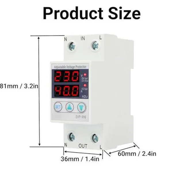 Alt view image 2 of 7 - Single Phase Voltage Protector Adjustable Over Under Voltage Protector 230VAC Current Protector for Home Appliances(40A)